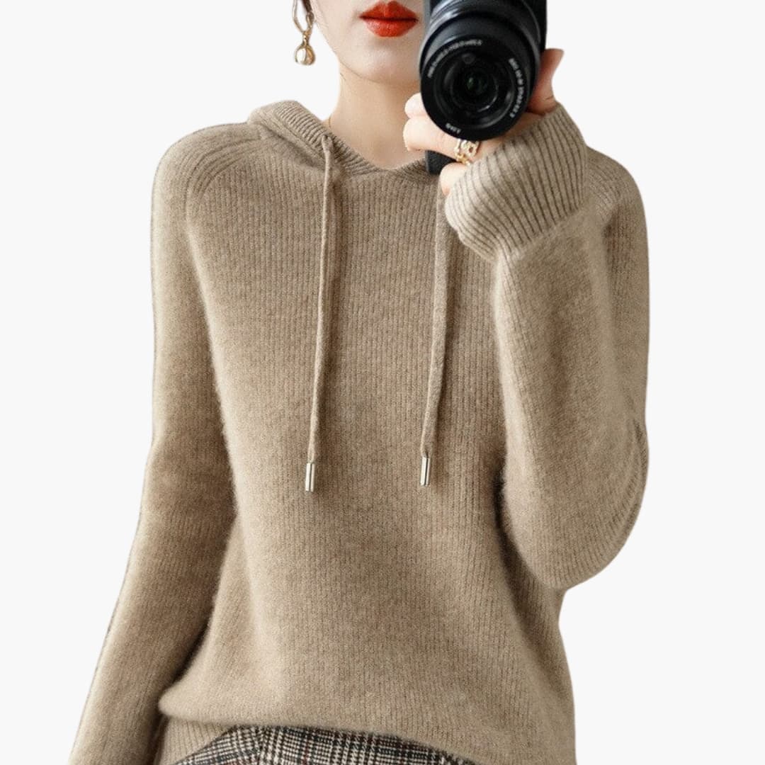 Sudadera con capucha para mujer con superficie acanalada y mangas largas