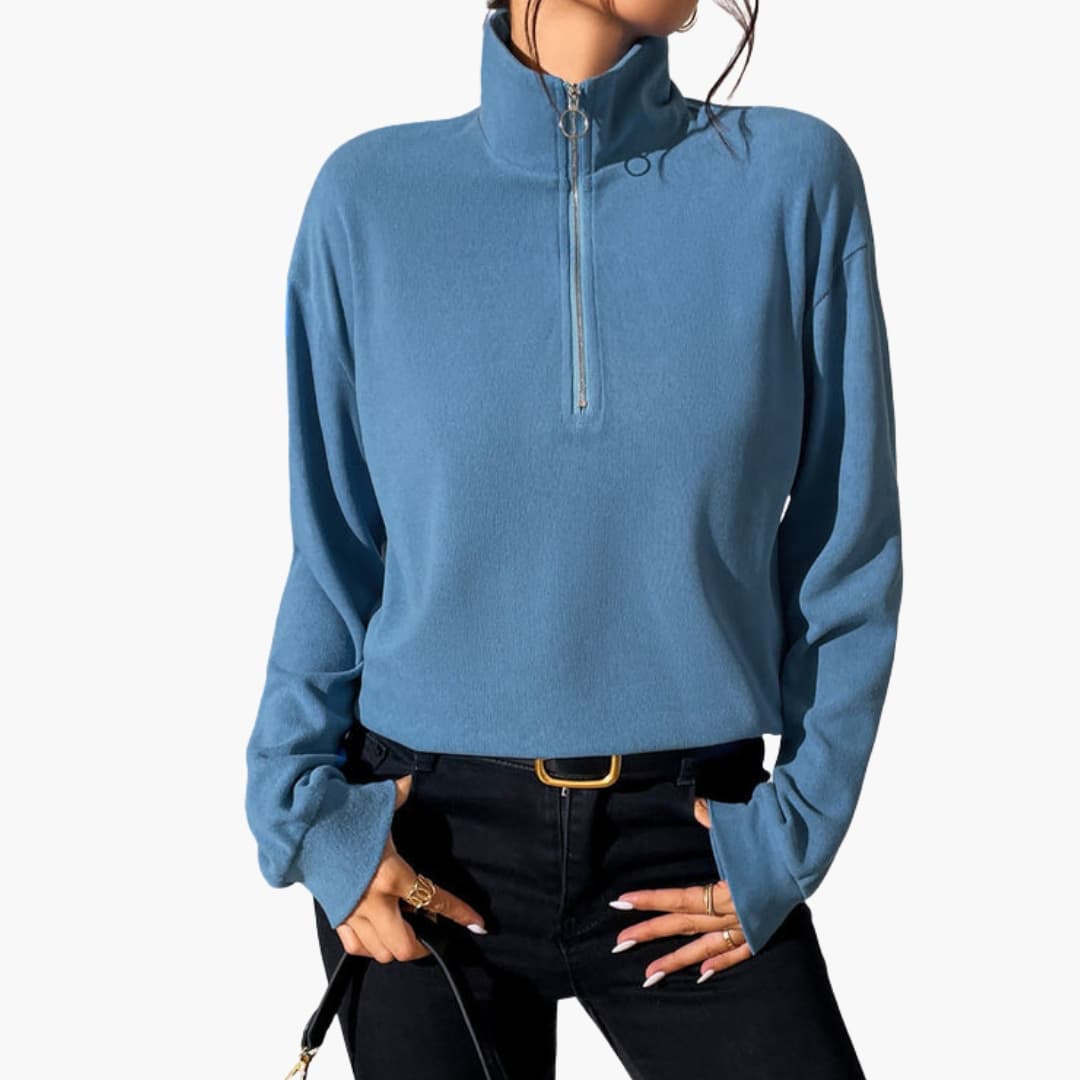 Sudadera de cuello alto para mujer con media cremallera y mangas largas