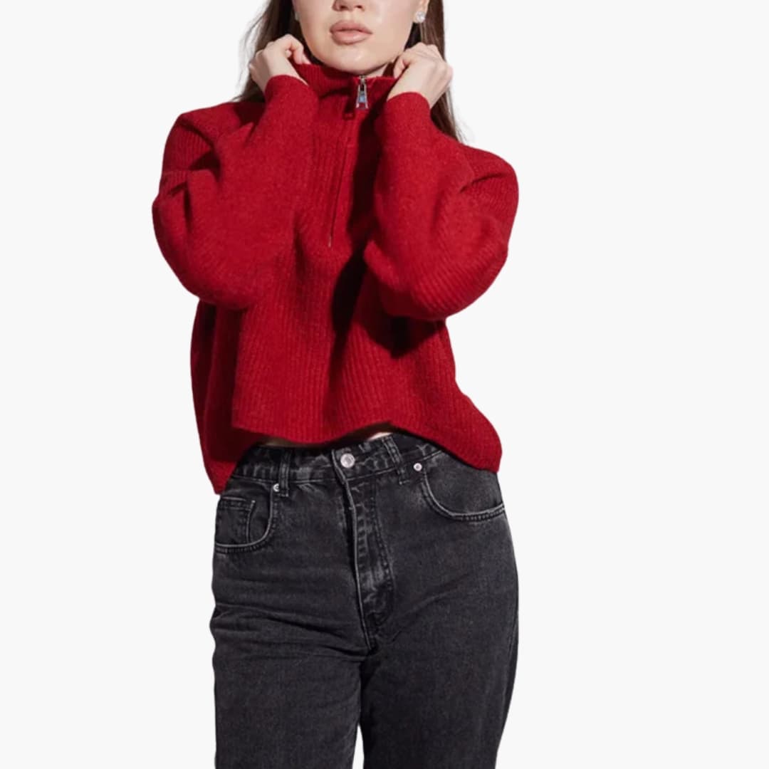 Sudadera de cuello alto para mujer con media cremallera en la parte delantera