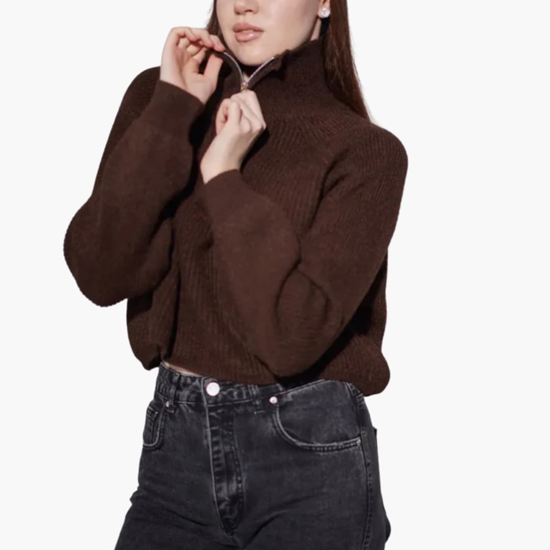 Sudadera de cuello alto para mujer con media cremallera en la parte delantera