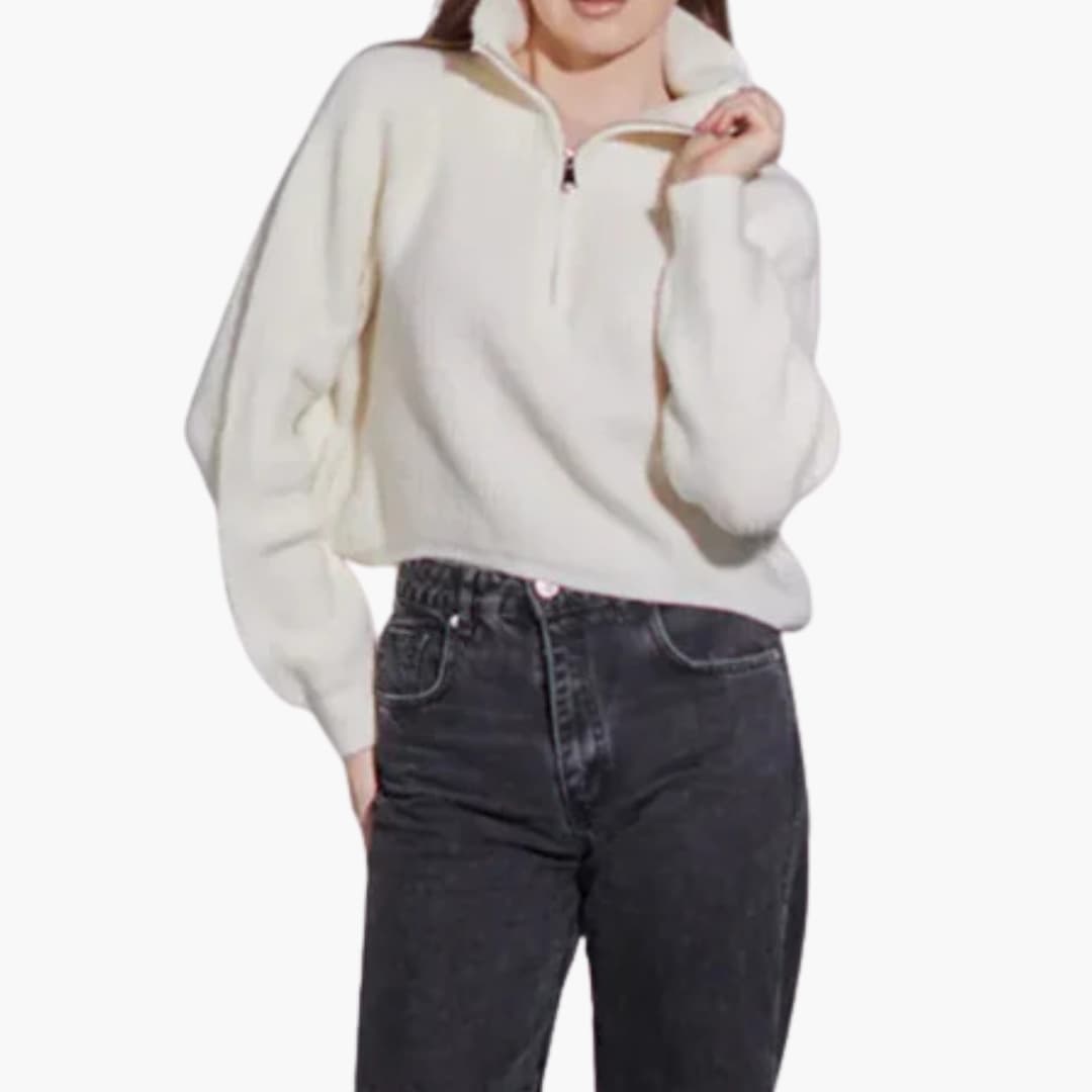 Sudadera de cuello alto para mujer con media cremallera en la parte delantera