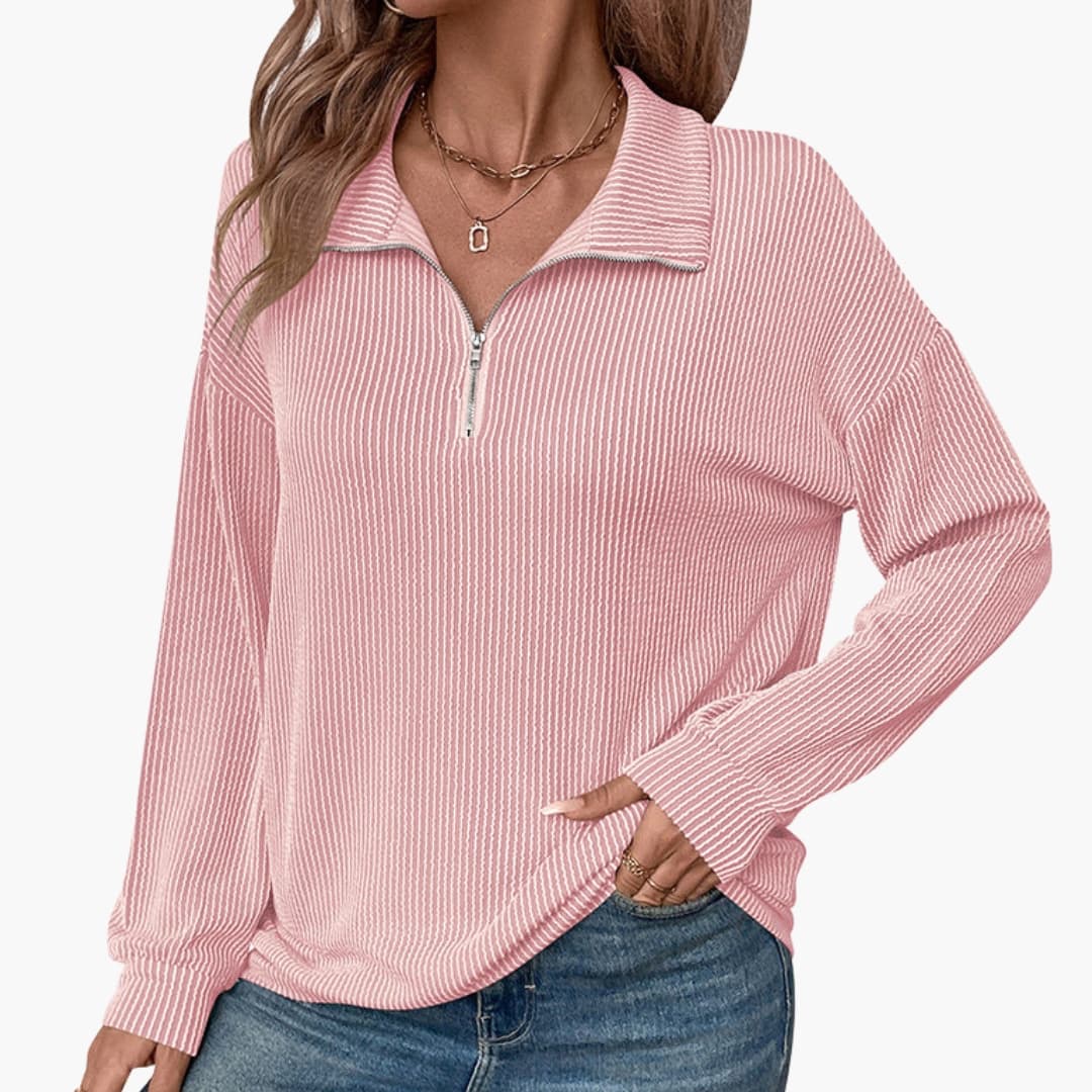 Sudadera de rayas para mujer con media cremallera y mangas largas