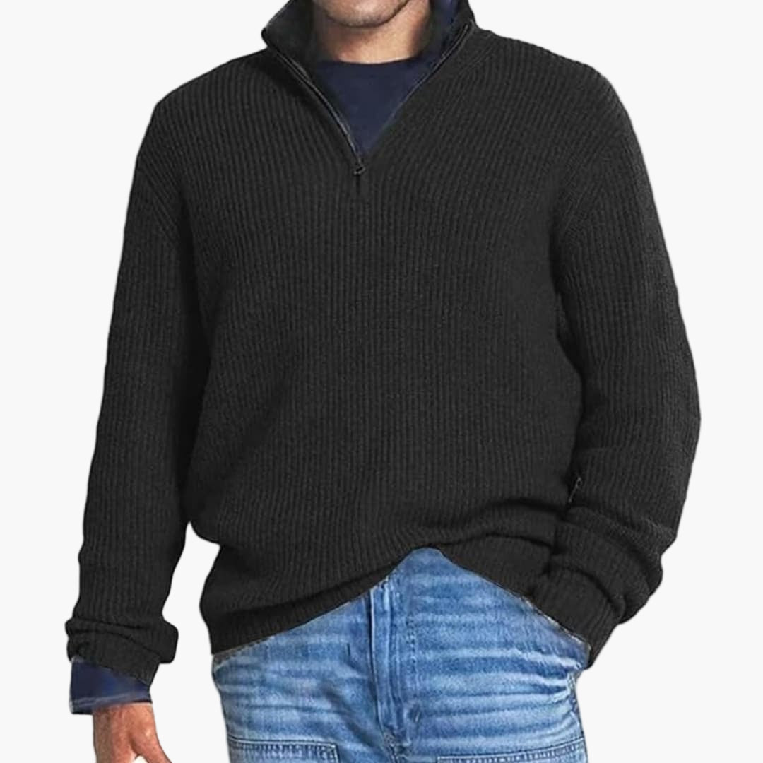 Pull côtelé homme avec col zippé et manches longues