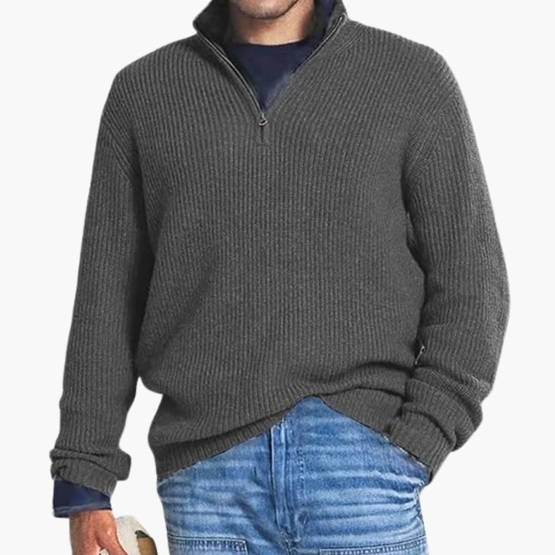 Pull côtelé homme avec col zippé et manches longues