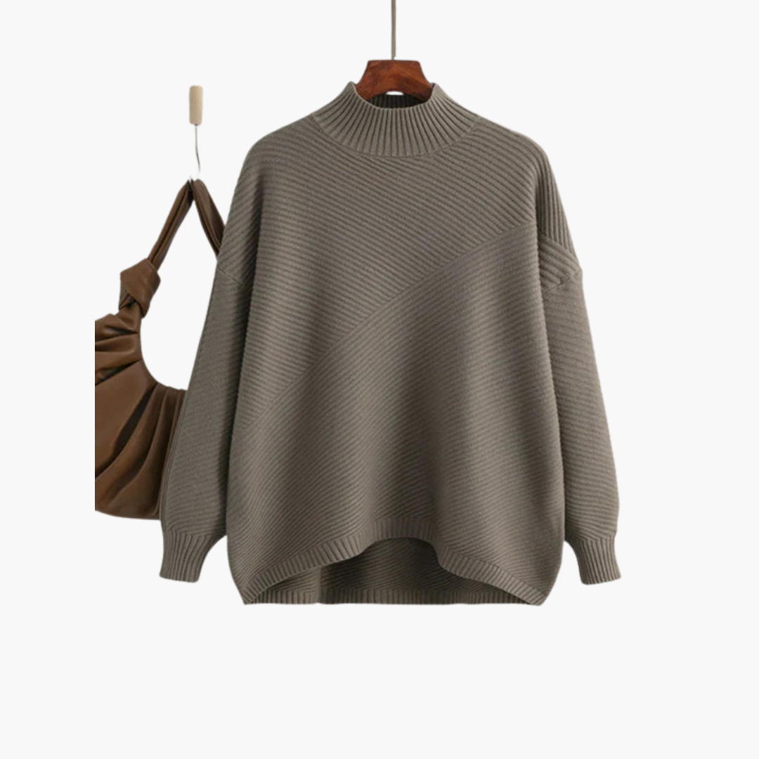 Maglione a coste da donna con collo alto e maniche lunghe