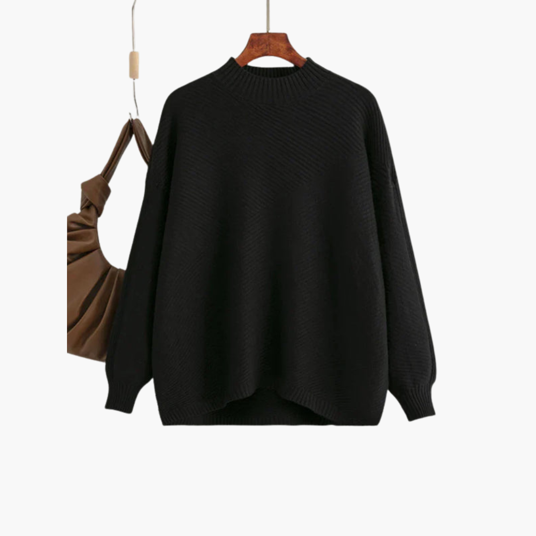 Maglione a coste da donna con collo alto e maniche lunghe