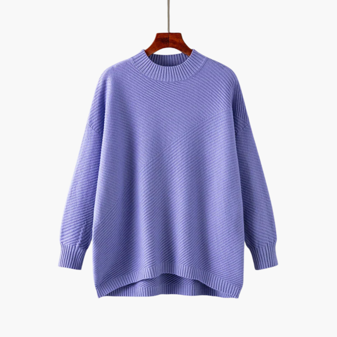 Maglione a coste da donna con collo alto e maniche lunghe