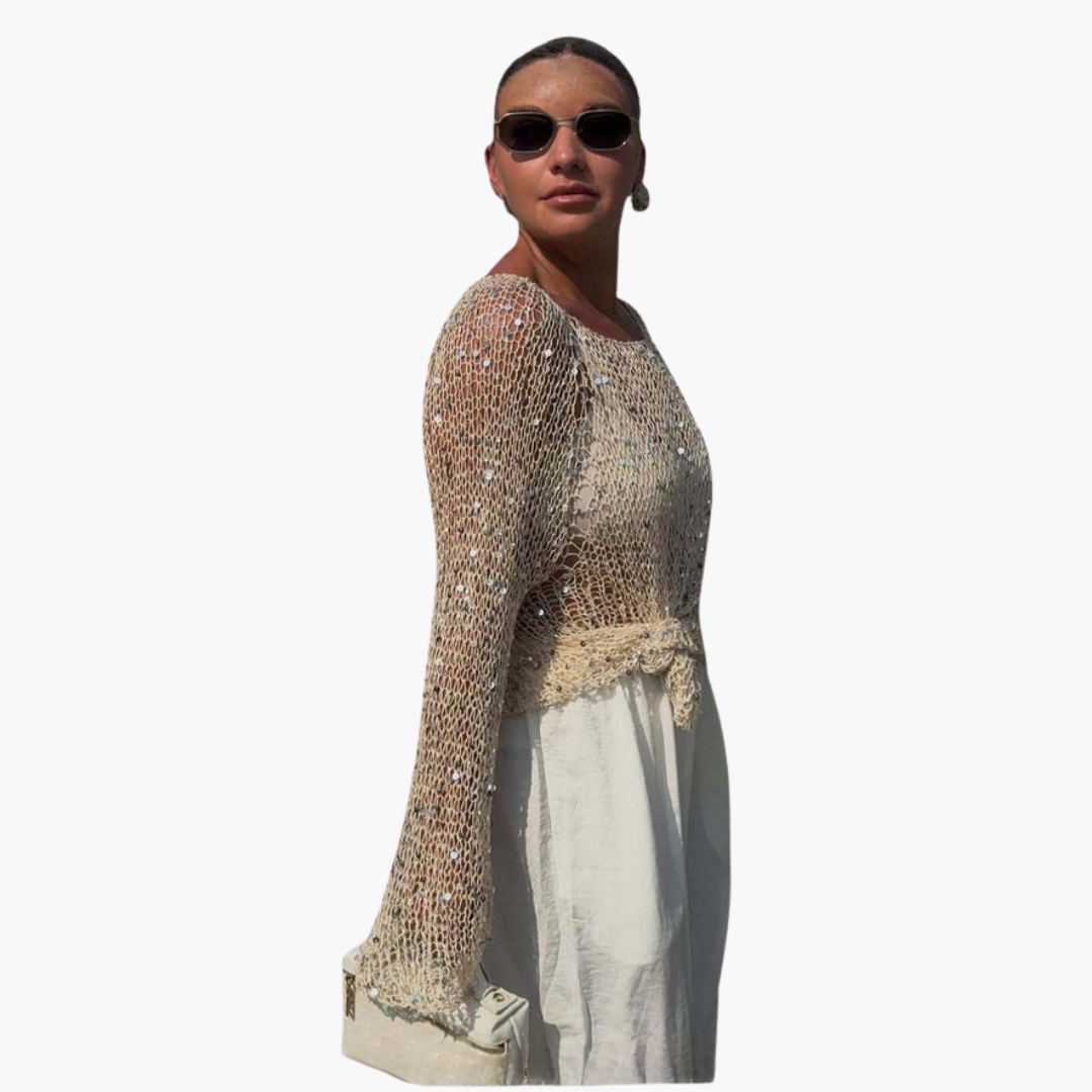 Pull court pour femme avec surface à sequins et manches longues