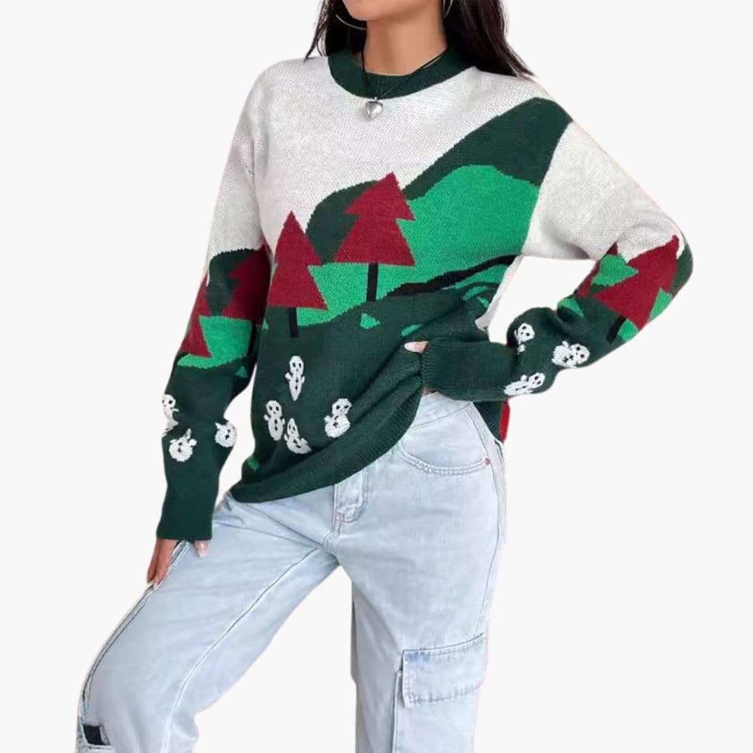 Pull de Noël Femme avec Finitions Côtelées
