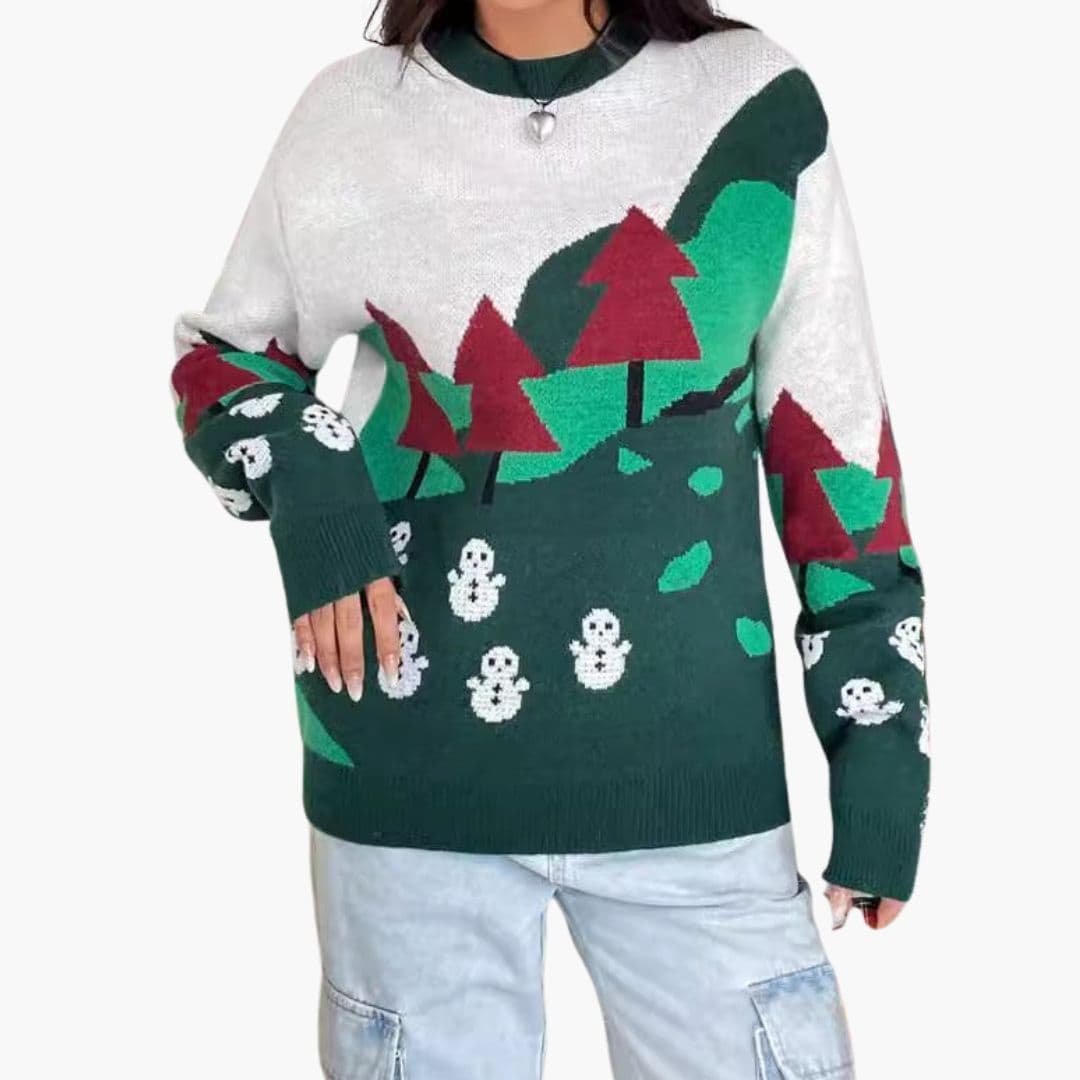 Pull de Noël Femme avec Finitions Côtelées