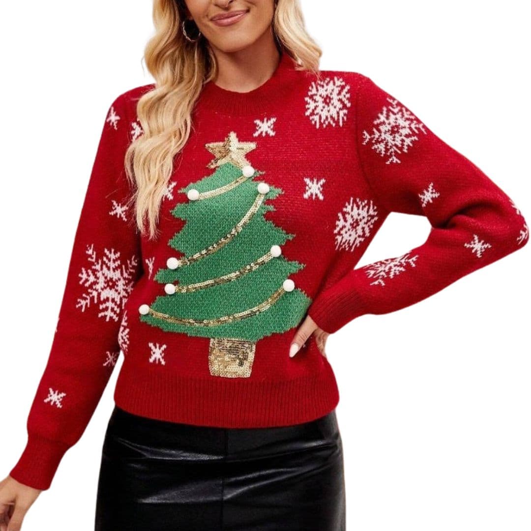 Pull de Noël Femme avec Motif Sapin