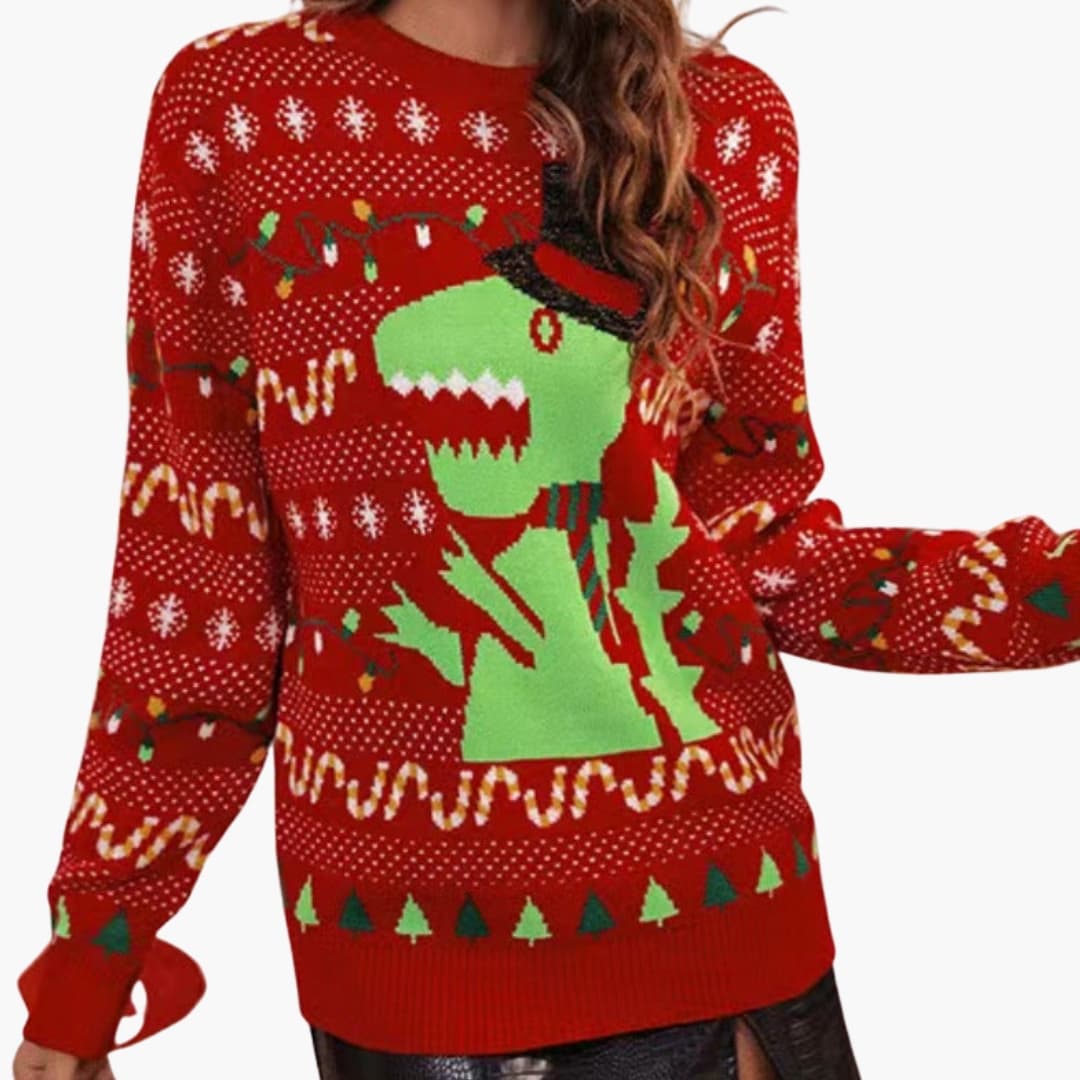 Pull de Noël Femme en Maille avec Poignets Côtelés