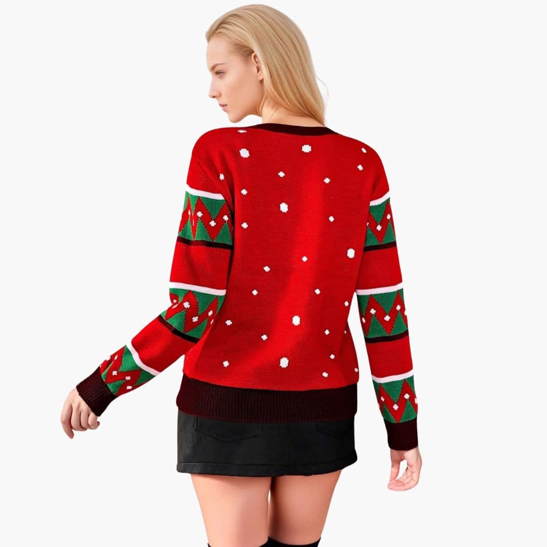 Pull de Noël femme à col rond avec motif renne