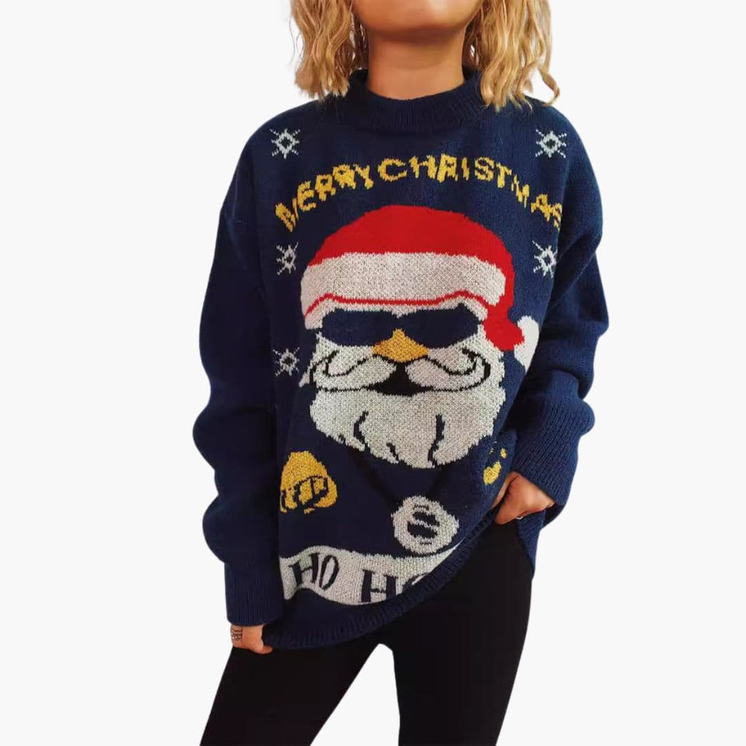 Pull de Noël oversize femme tricoté avec motif Père Noël