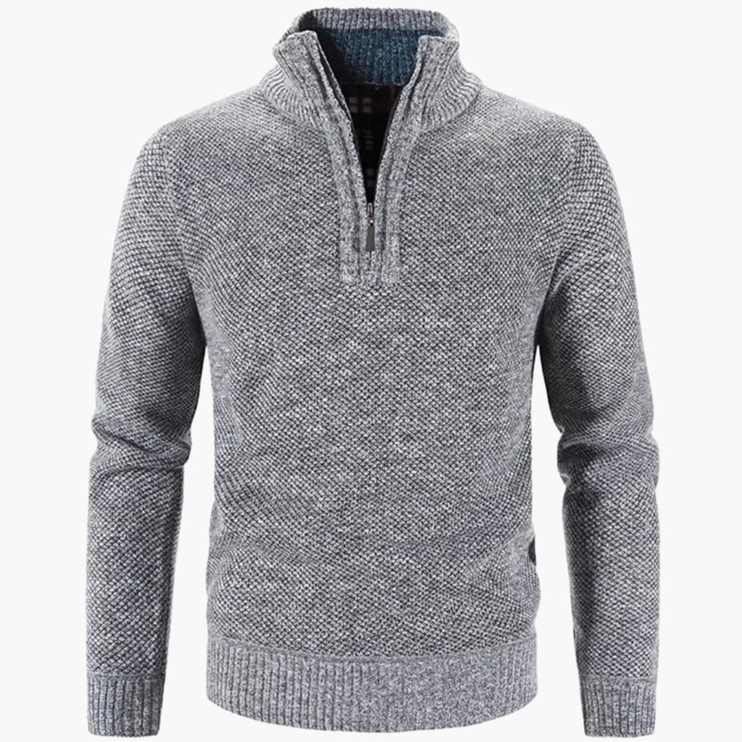 Pull demi zip pour homme avec col côtelé et maille texturée