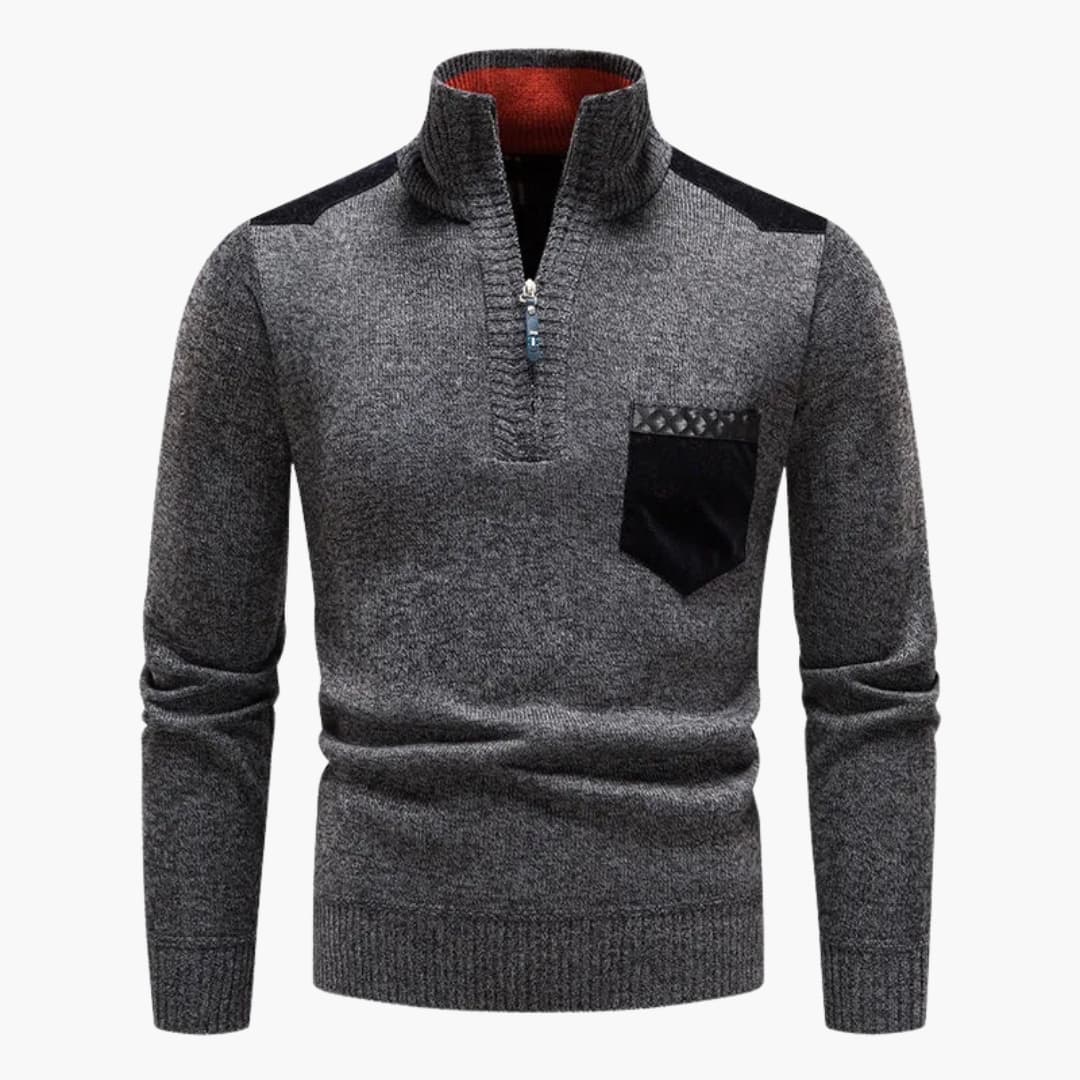 Pull demi zip pour homme avec poche poitrine et ourlet côtelé