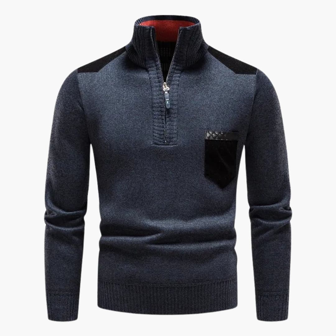 Pull demi zip pour homme avec poche poitrine et ourlet côtelé