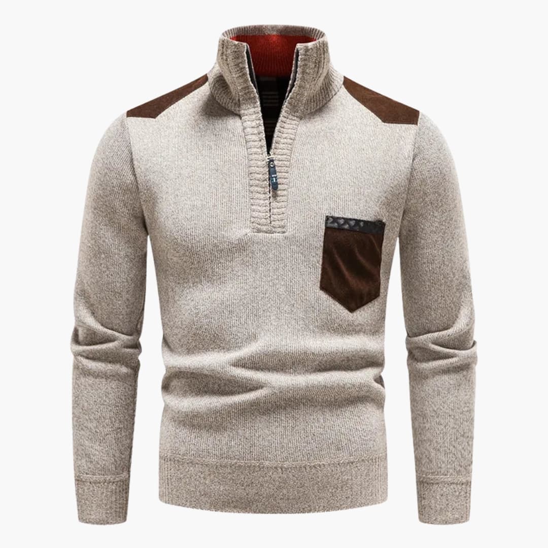 Pull demi zip pour homme avec poche poitrine et ourlet côtelé