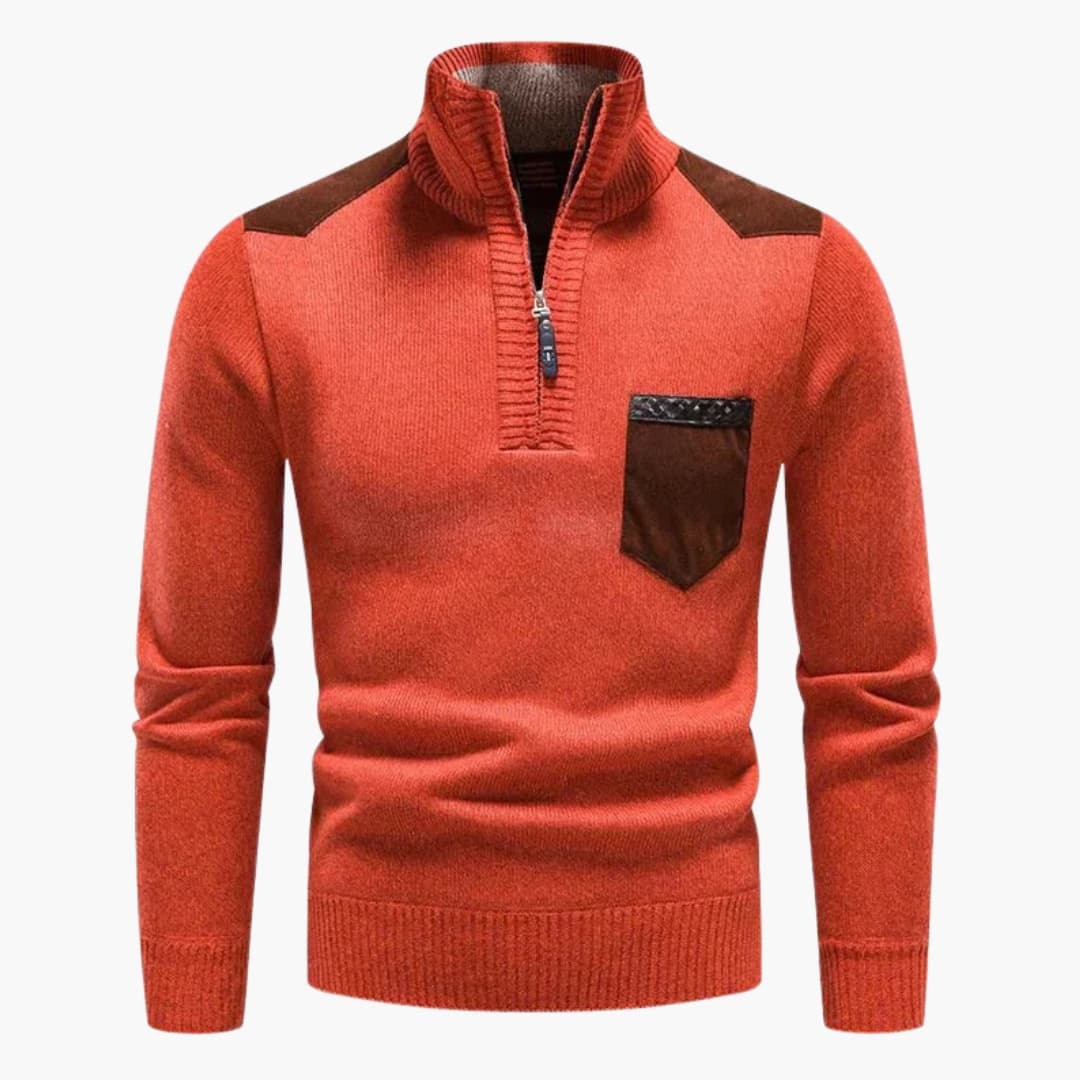 Pull demi zip pour homme avec poche poitrine et ourlet côtelé