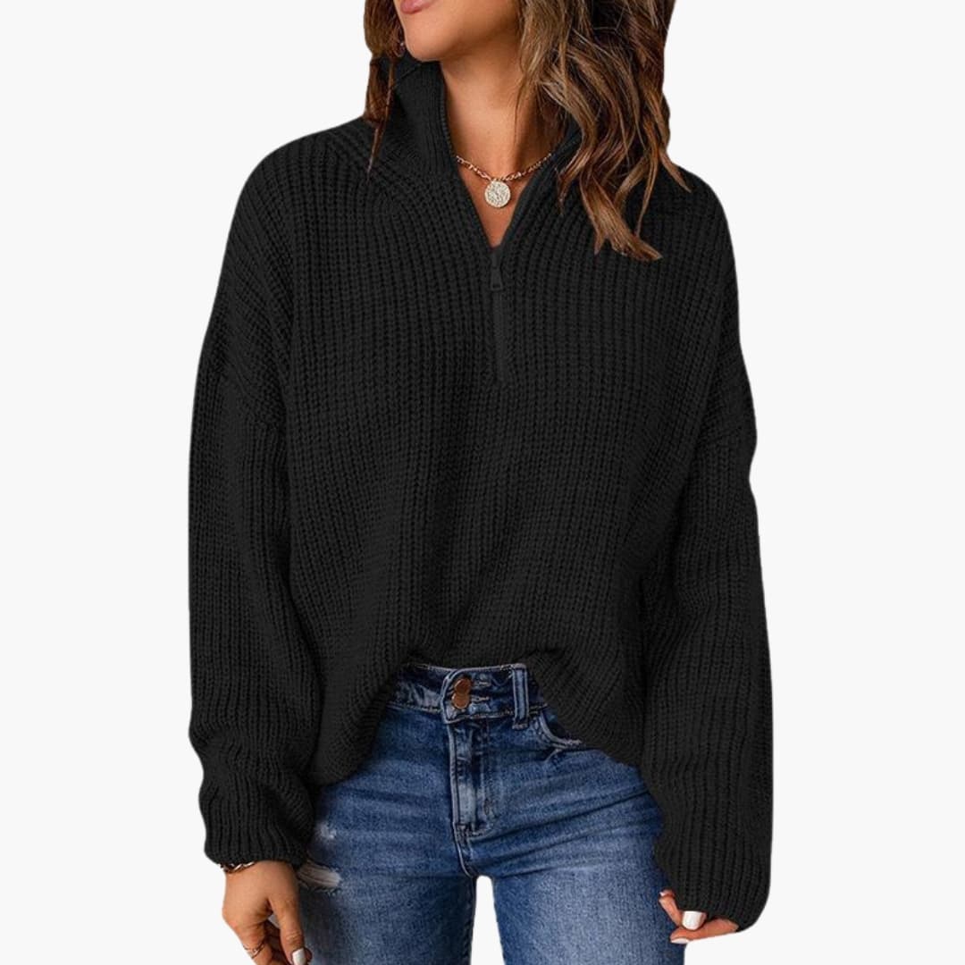 Suéter de punto grueso para mujer con media cremallera y cuello alto