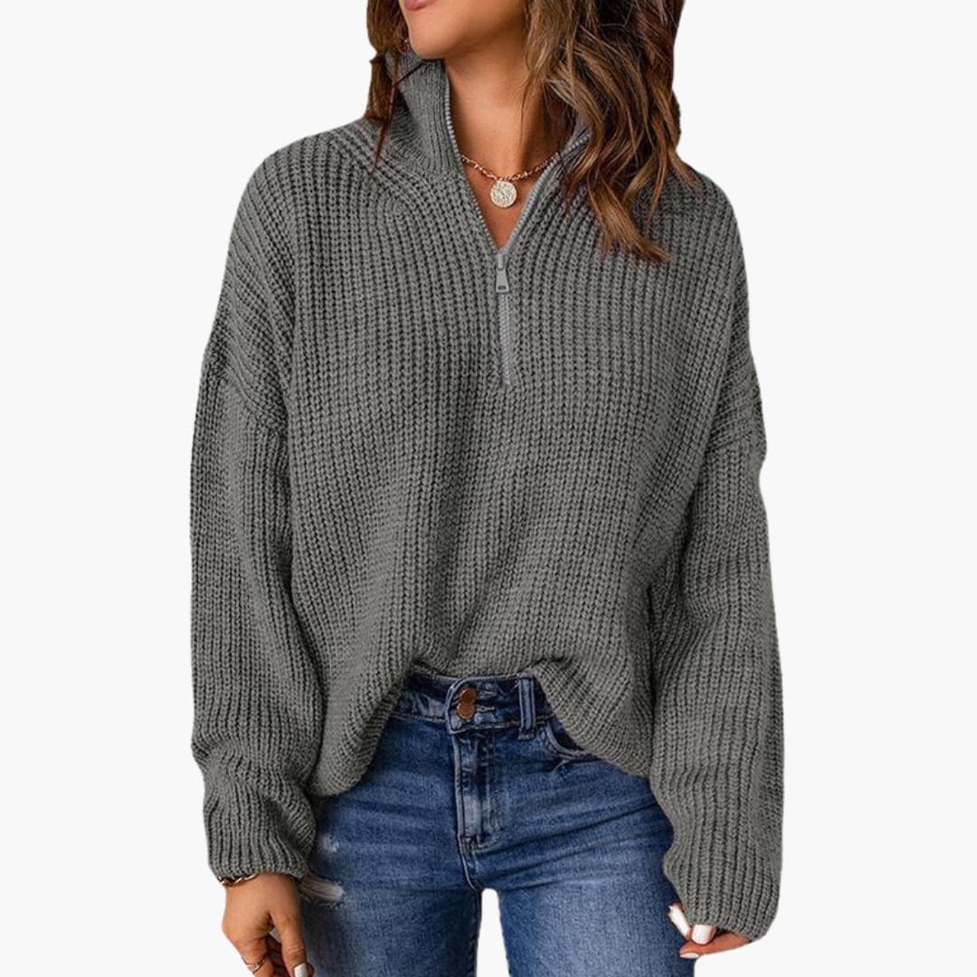 Suéter de punto grueso para mujer con media cremallera y cuello alto