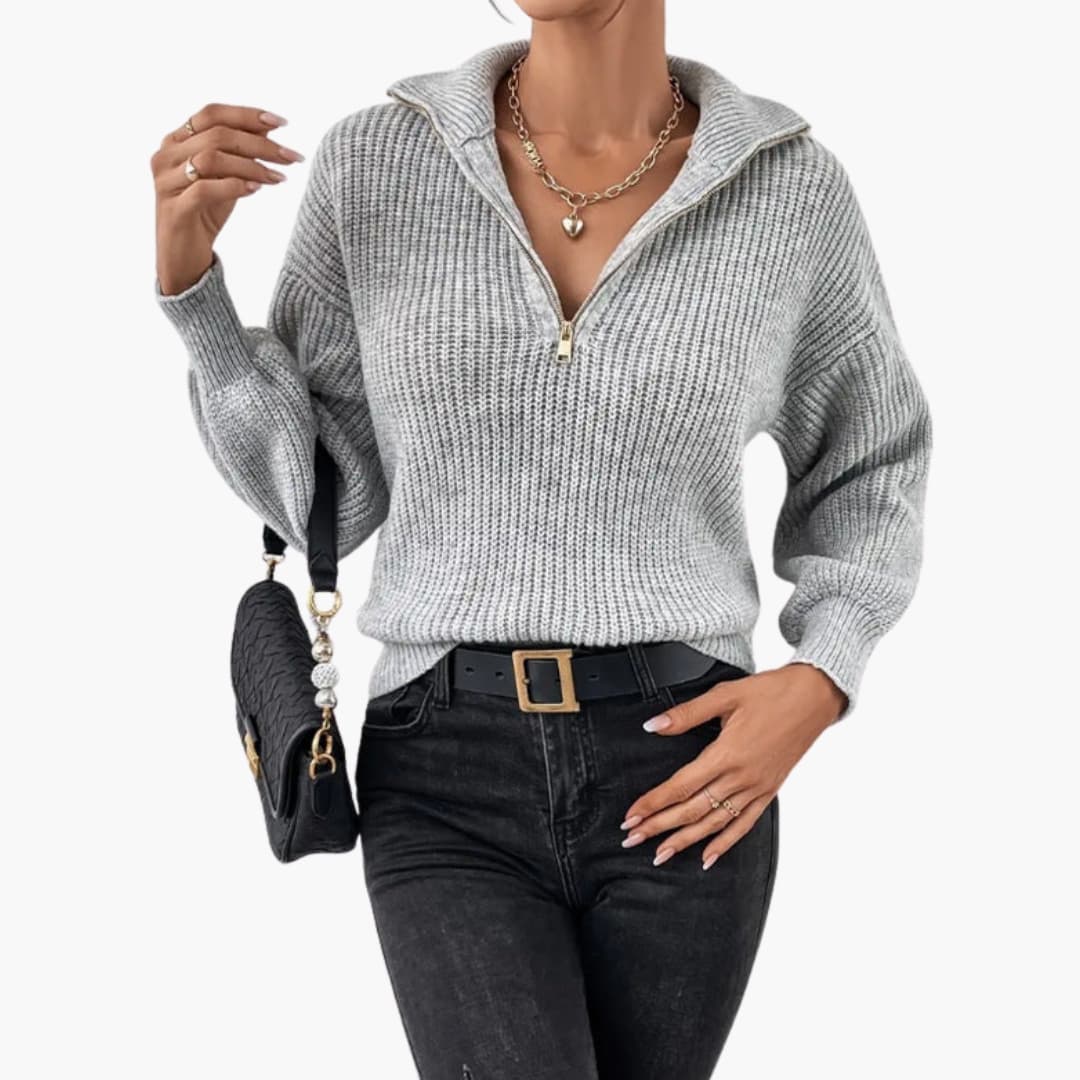 Suéter de punto con cuello alto para mujer con media cremallera