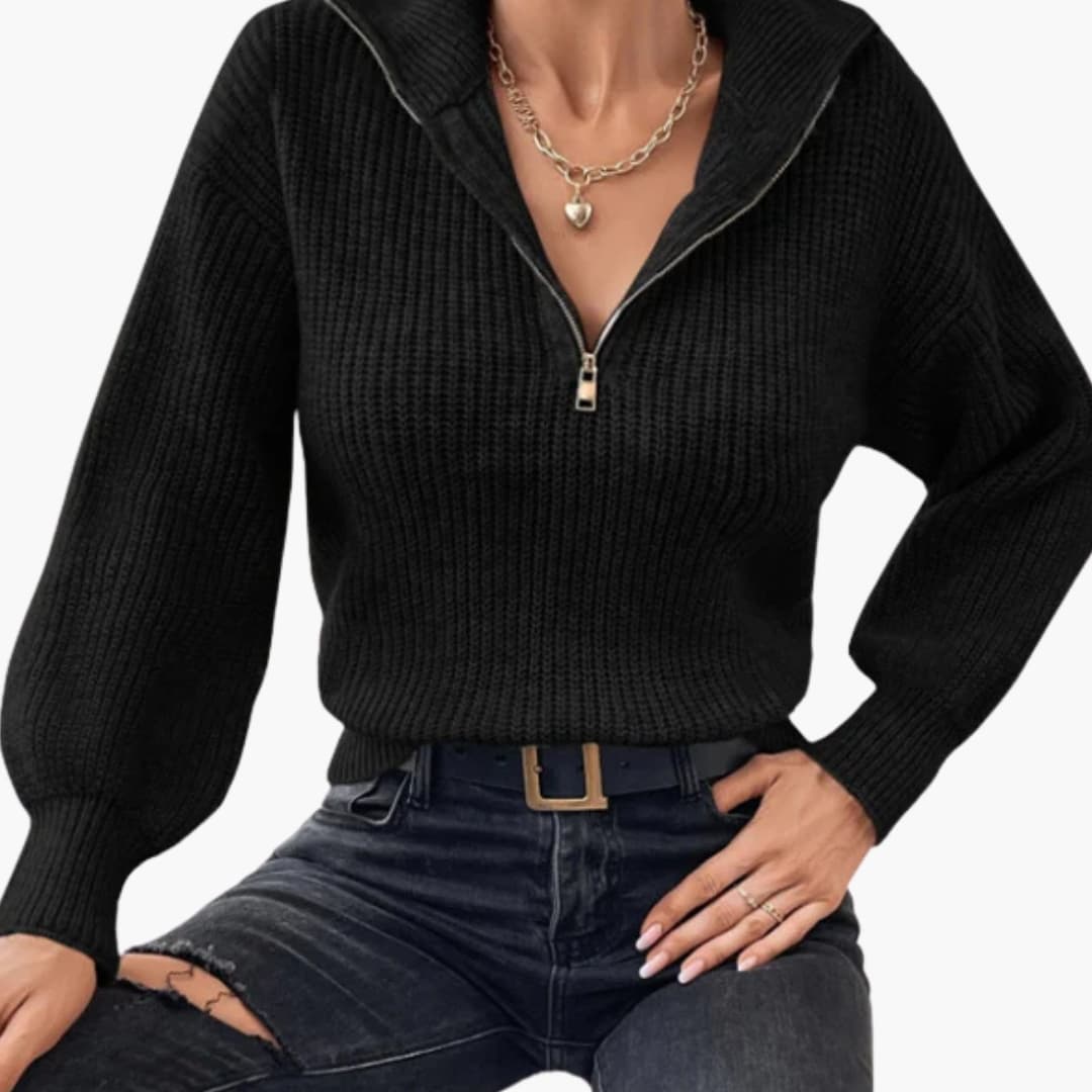 Suéter de punto con cuello alto para mujer con media cremallera