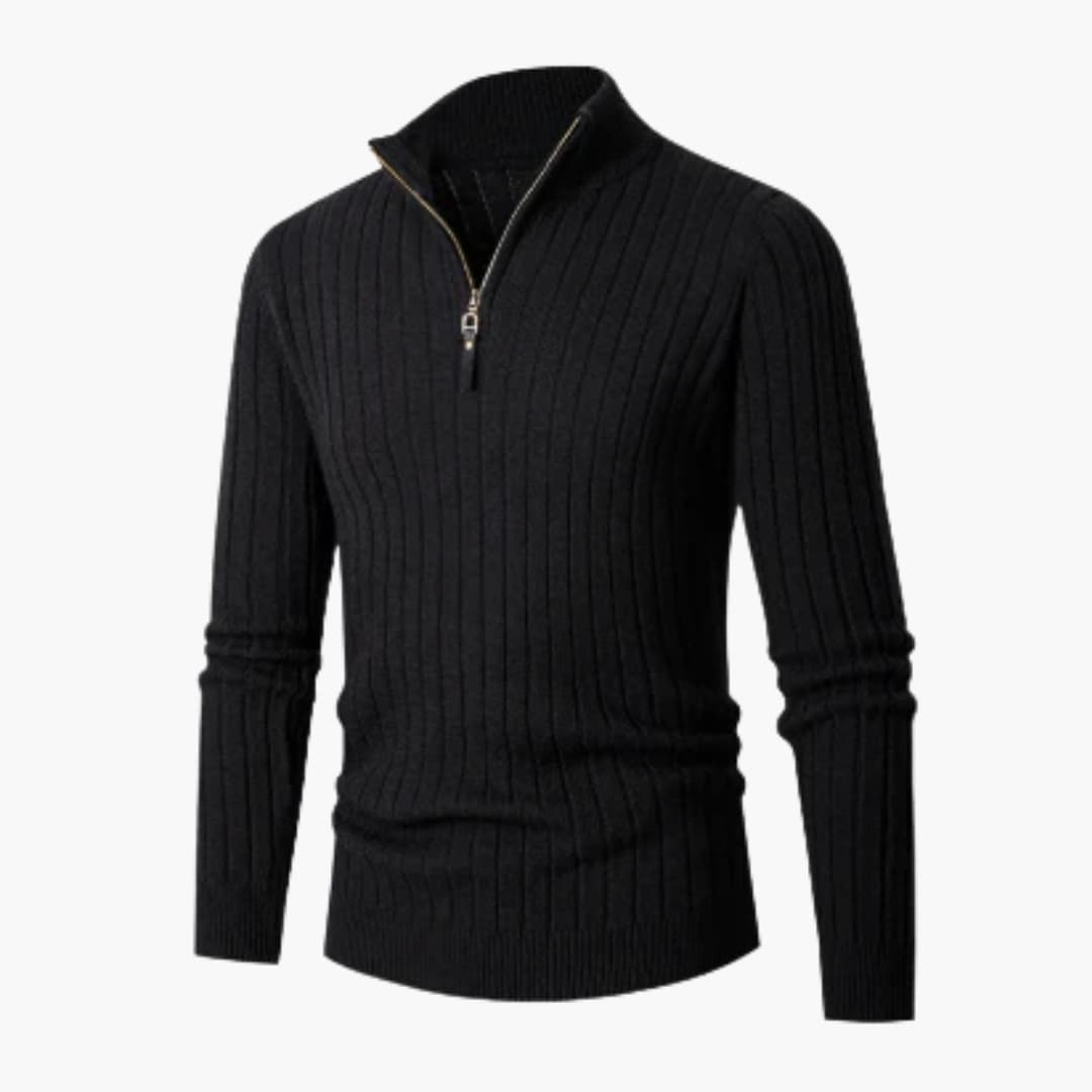 Pull en maille côtelée pour homme avec col demi zip