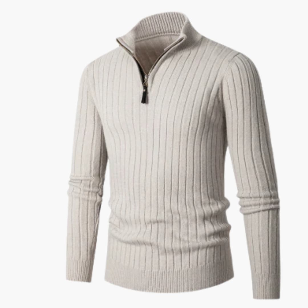 Pull en maille côtelée pour homme avec col demi zip