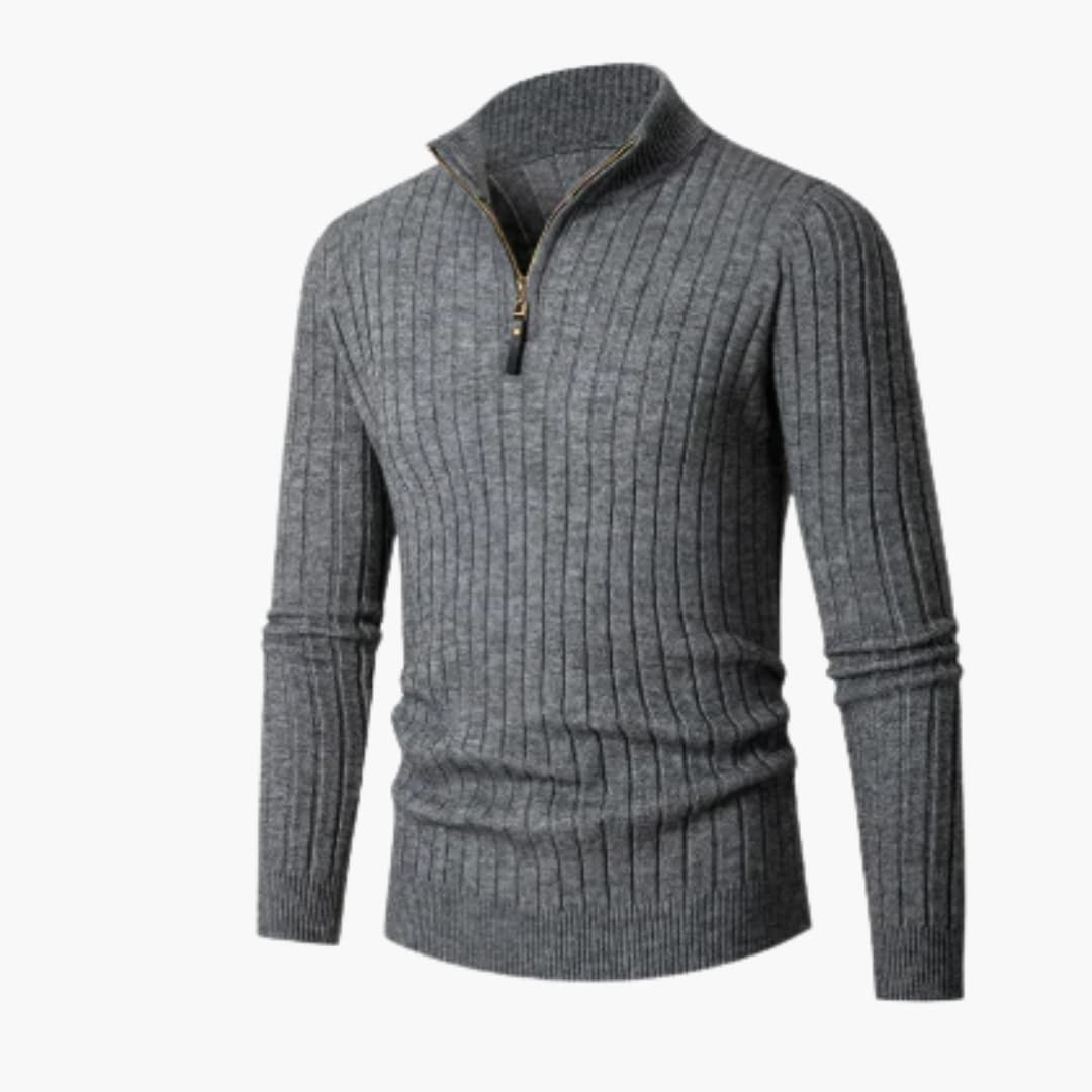 Pull en maille côtelée pour homme avec col demi zip