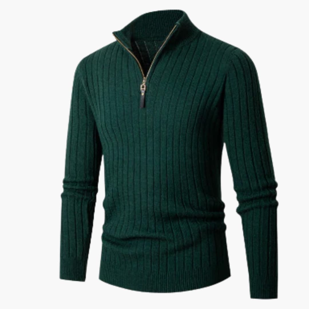 Pull en maille côtelée pour homme avec col demi zip