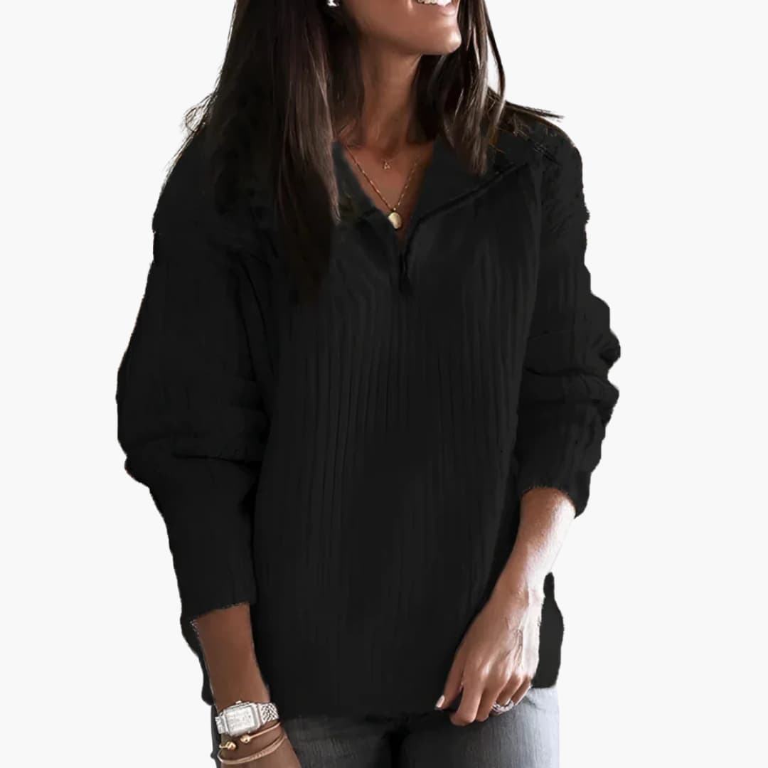 Suéter de punto suave para mujer con cuello con cremallera