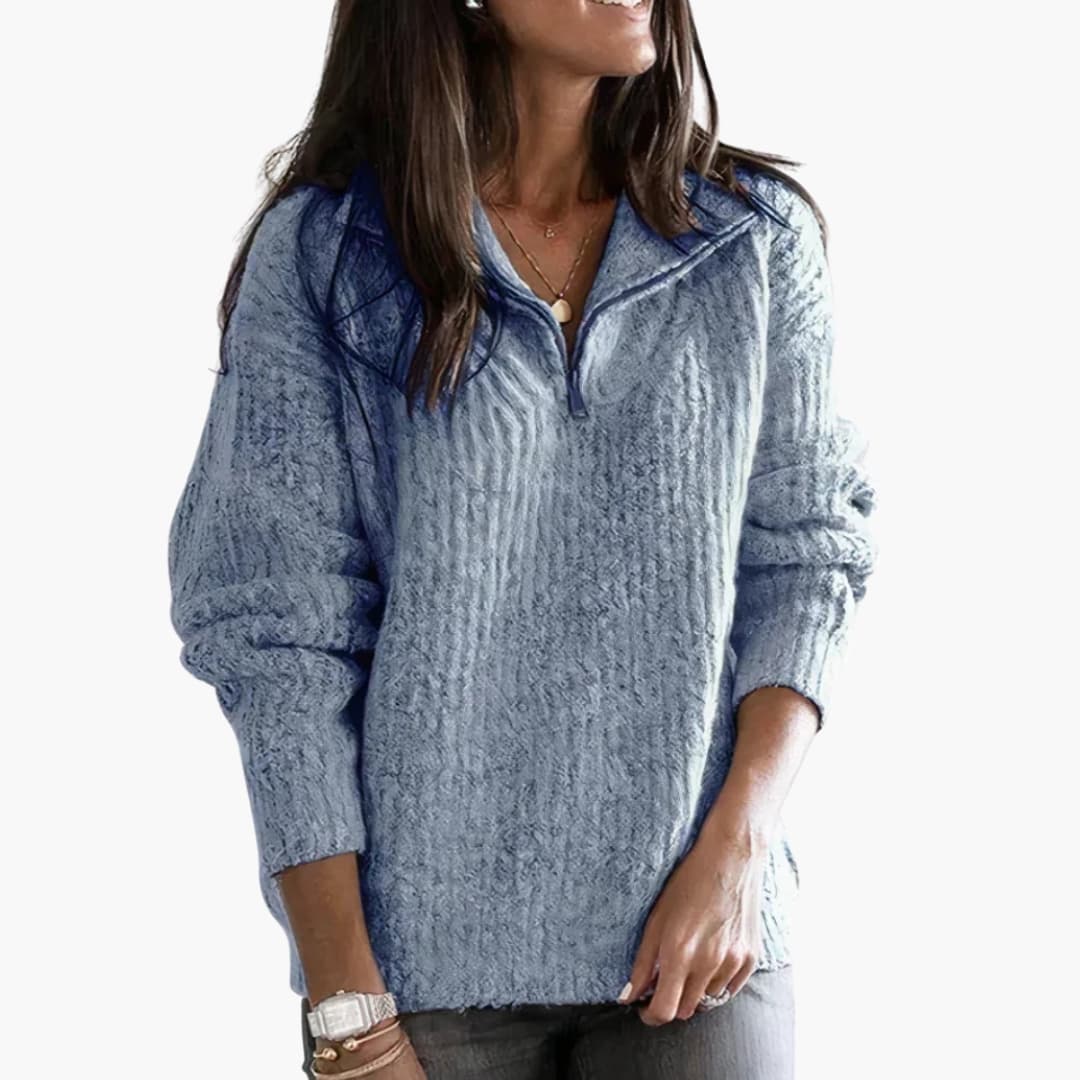 Suéter de punto suave para mujer con cuello con cremallera