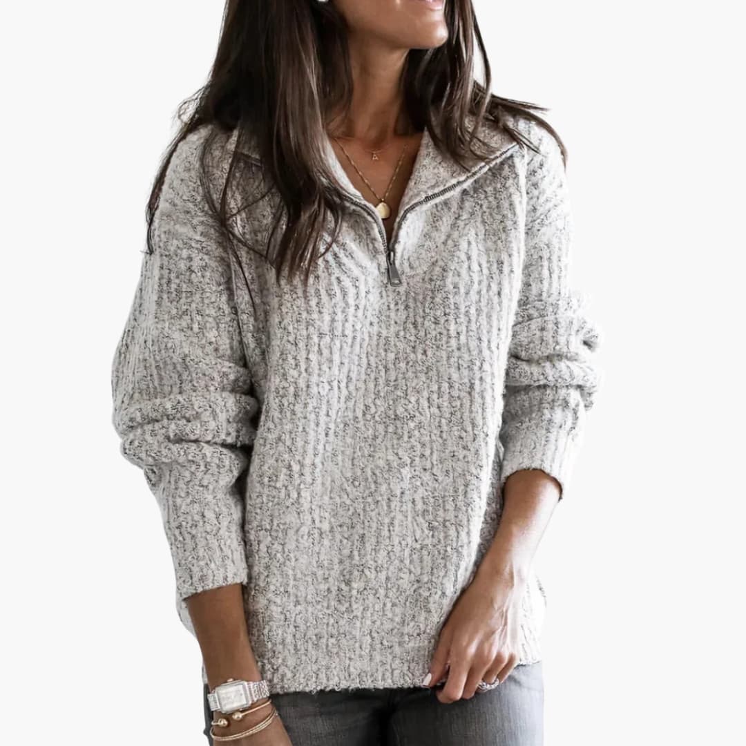 Suéter de punto suave para mujer con cuello con cremallera