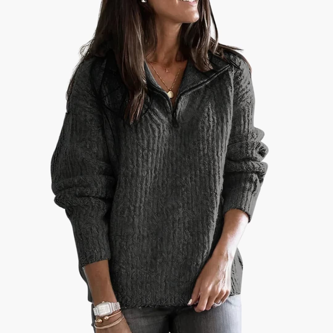 Suéter de punto suave para mujer con cuello con cremallera