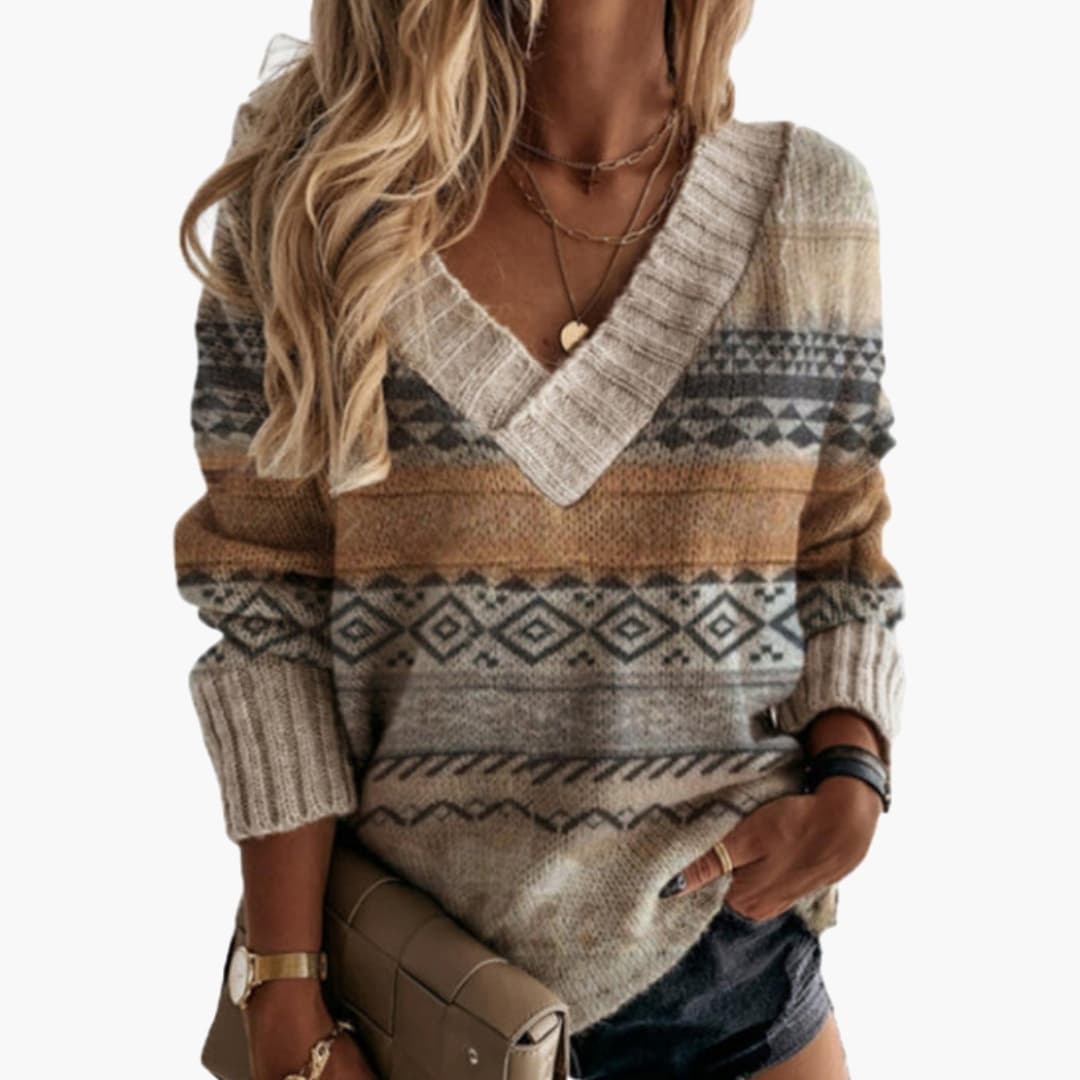 Suéter de punto para mujer con cuello en V y superficie con patrón