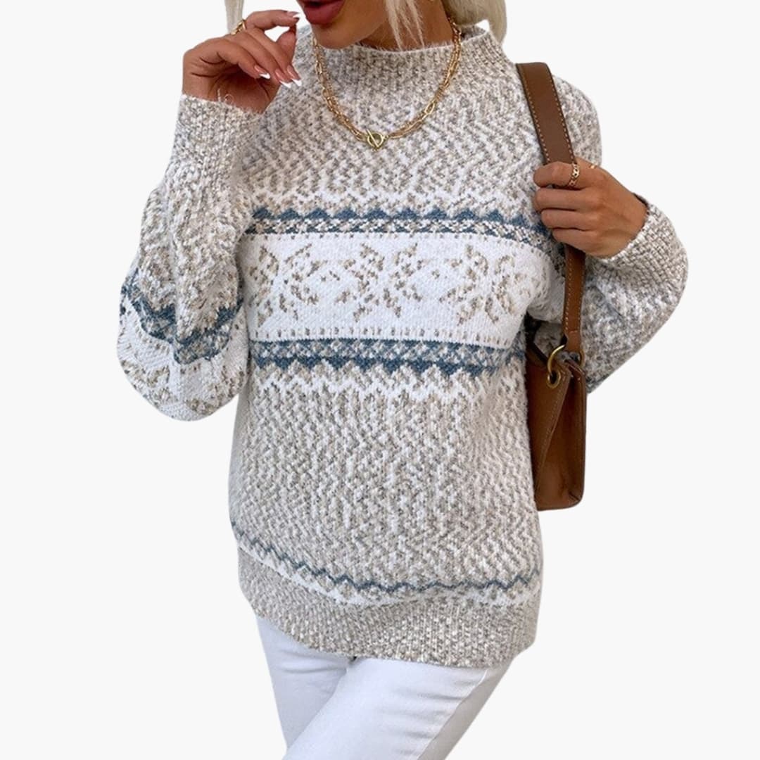 Suéter de punto para mujer con cuello alto y motivo de copo de nieve