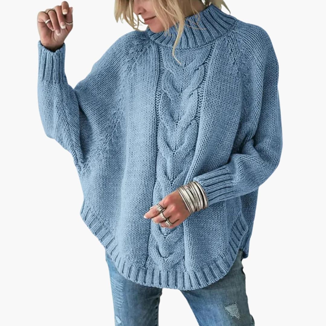 Suéter de punto para mujer con cuello alto y diseño trenzado