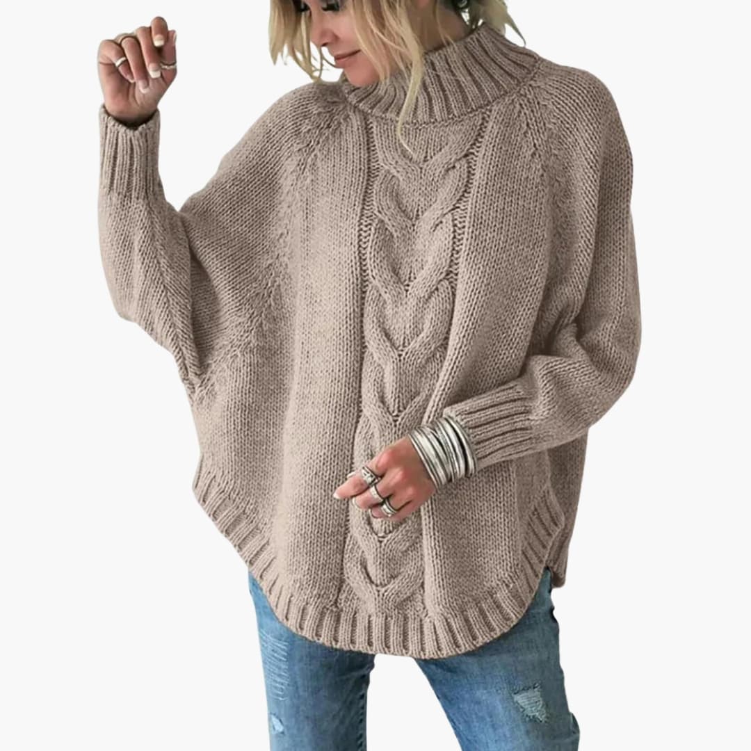 Camisola de malha para mulher com gola alta e padrão torcido