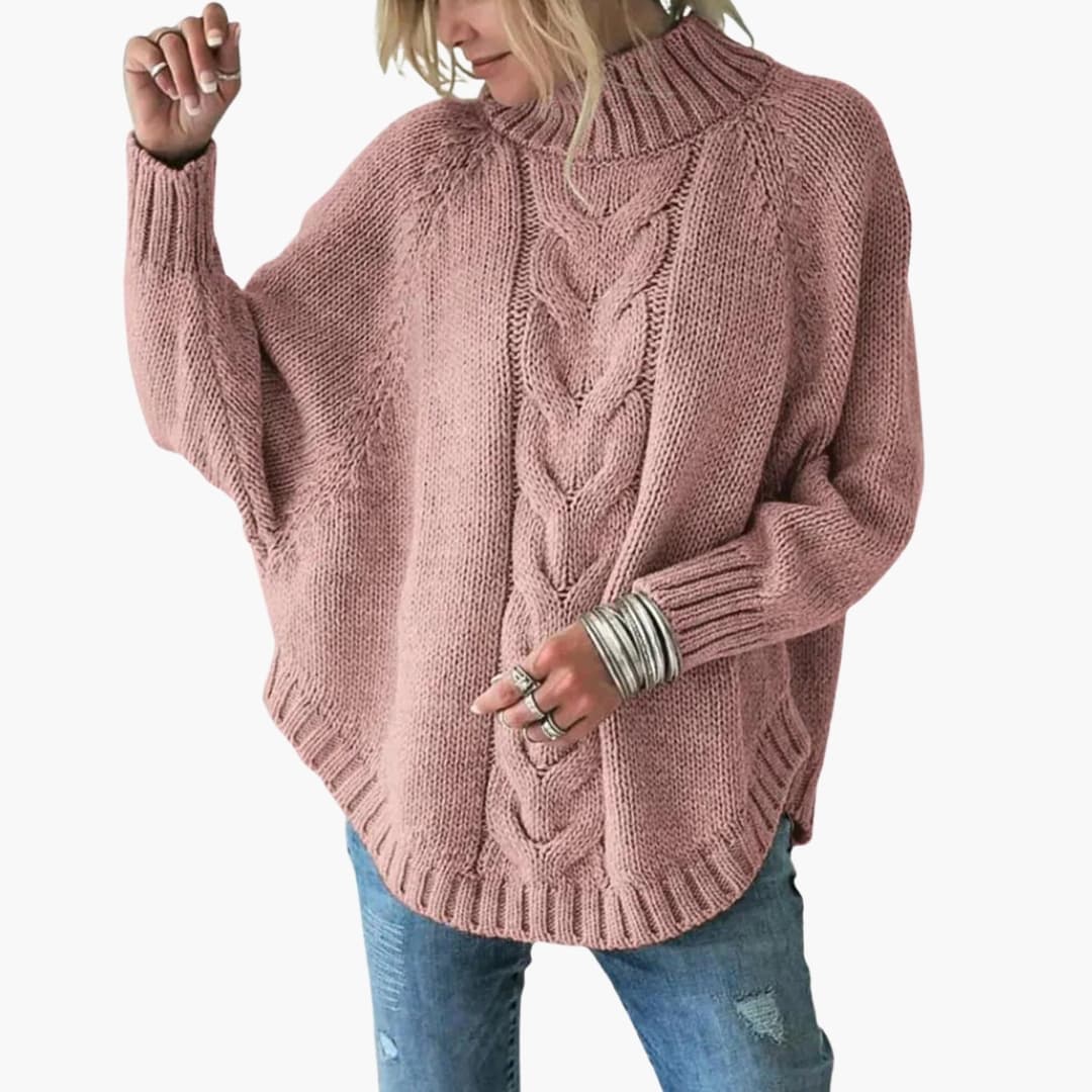 Camisola de malha para mulher com gola alta e padrão torcido