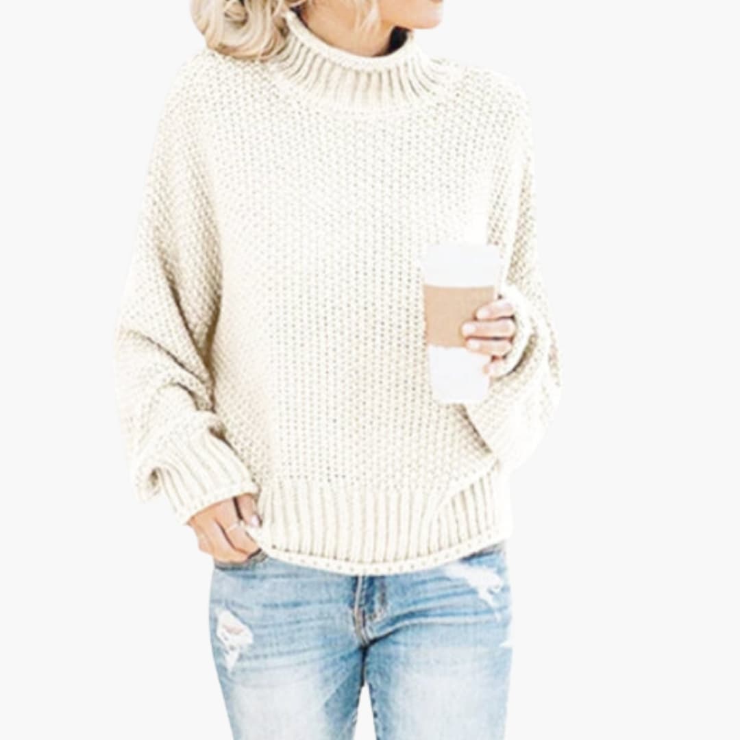 Pull de malha para mulher com gola alta e superfície texturizada