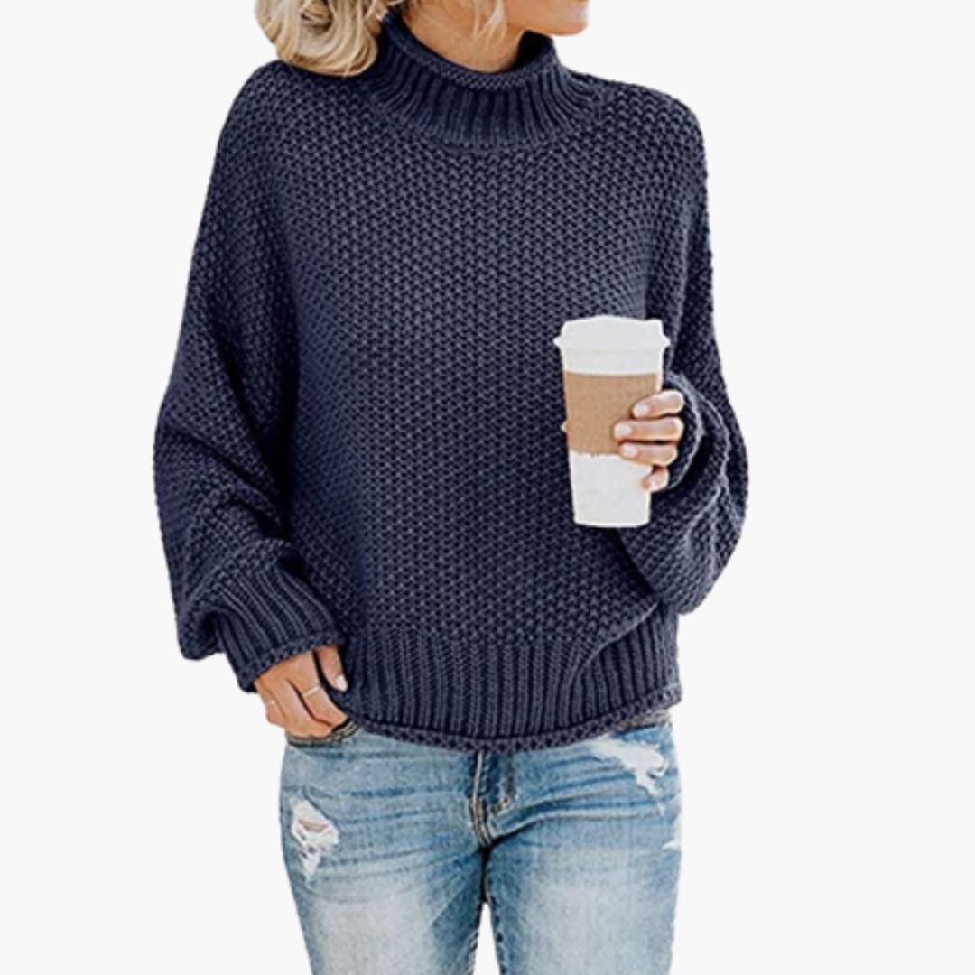 Suéter de punto para mujer con cuello alto y superficie texturizada