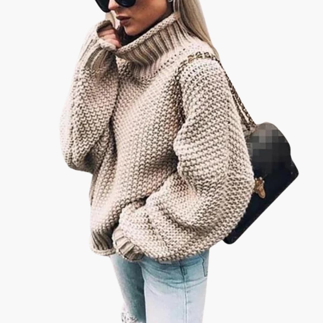 Pull en maille femme à col roulé structuré et surface texturée