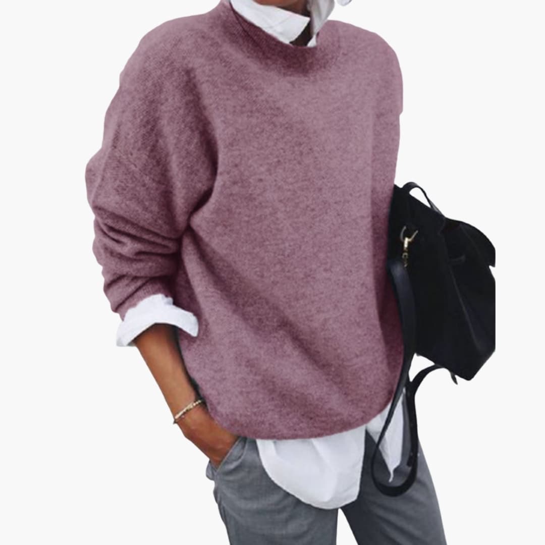 Camisola de malha para mulher com decote redondo e mangas compridas