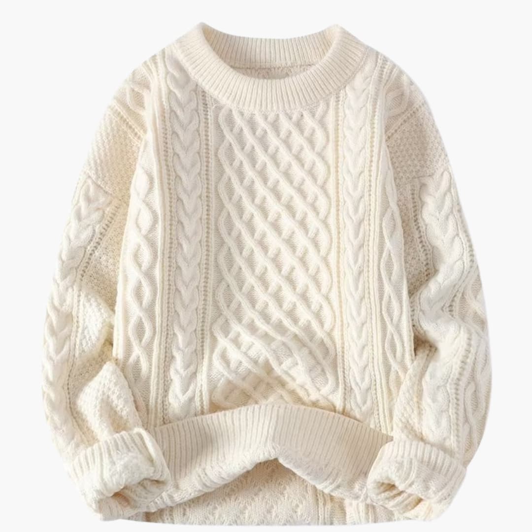 Pull en maille femme avec col rond et motif torsadé