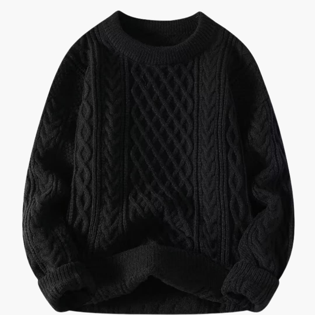 Damtröja med rund hals och flätmönster