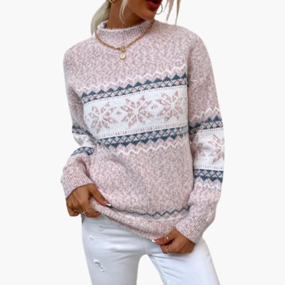 Suéter de punto jacquard para mujer con cuello alto