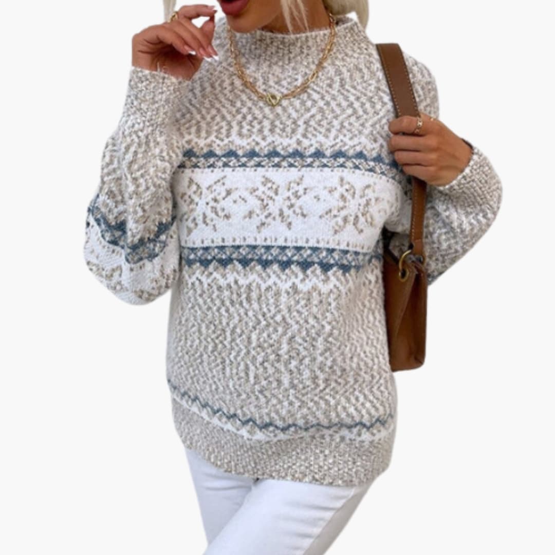 Suéter de punto jacquard para mujer con cuello alto