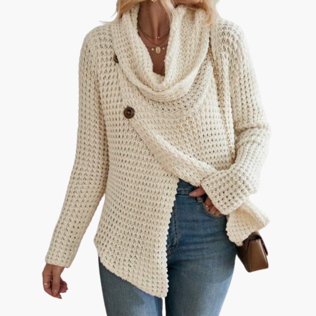 Suéter de punto para mujer con cuello bote abotonado