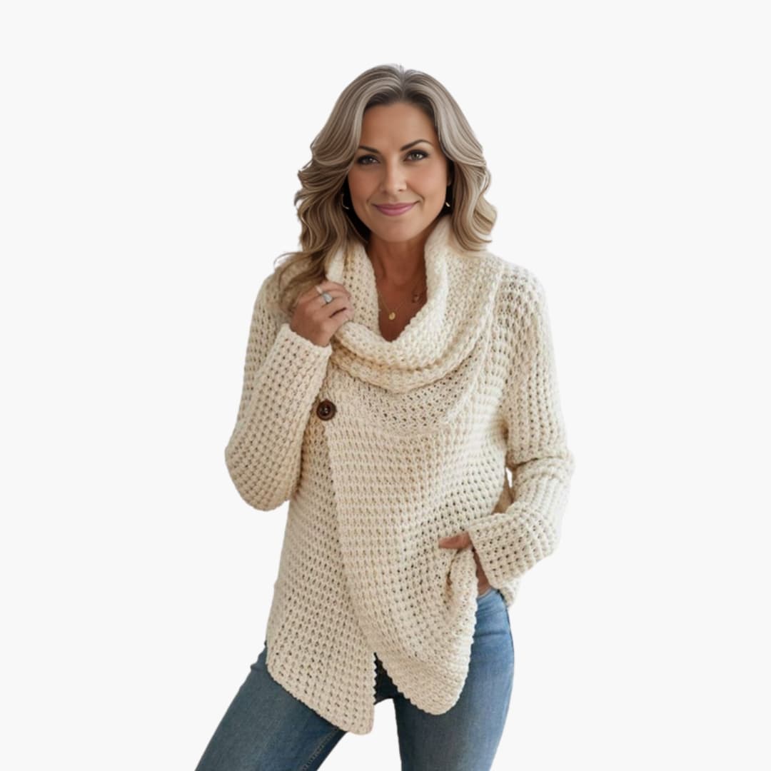 Suéter de punto para mujer con cuello bote abotonado